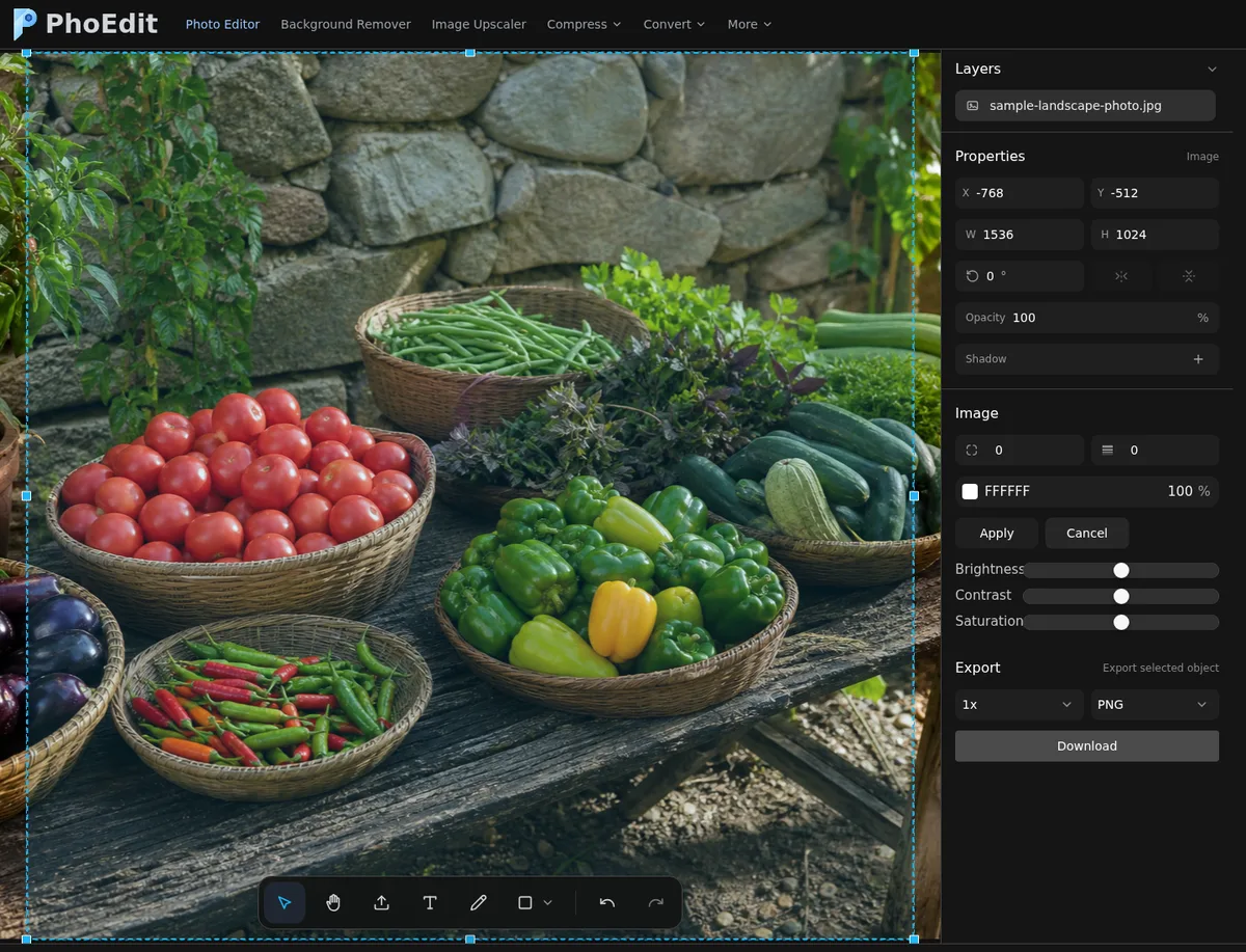 A centered square crop overlay in PhoEdit Photo Editor